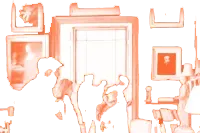 Silhouetted visitors viewing framed artwork in a gallery space with large backlit window